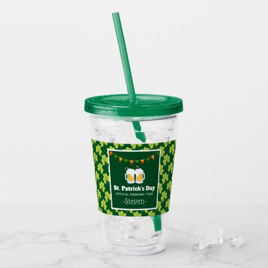St. Patrick's Day Drink Team Clover Pattern Acryl Drinkbeker (Voorkant ijs)