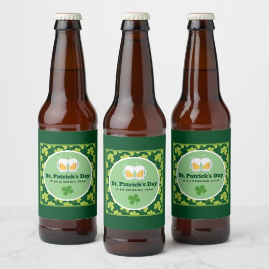 St. Patrick's Day Drink Team Clover Pattern Bier Etiket (Flessen)