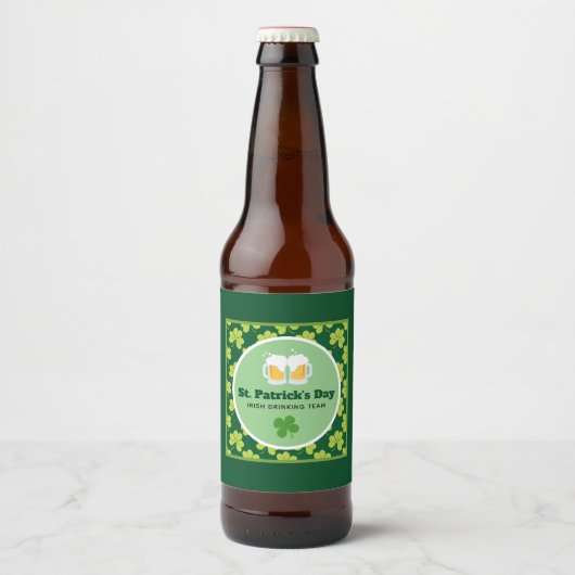 St. Patrick's Day Drink Team Clover Pattern Bier Etiket (Voorkant)