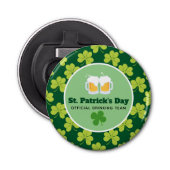St. Patrick's Day Drink Team Clover Pattern Button Flesopener (Voorkant)