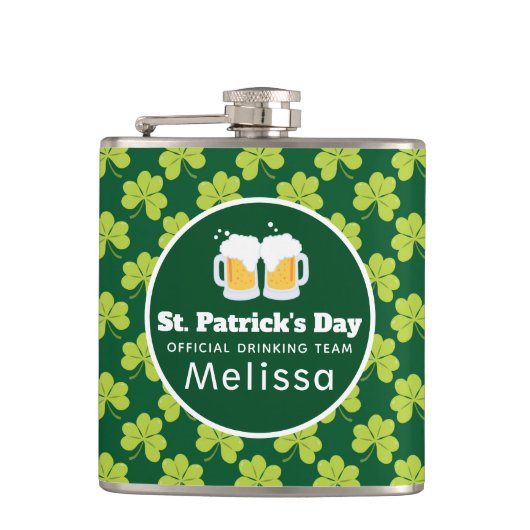 St. Patrick's Day Drink Team Clover Pattern Heupfles (Voorkant)