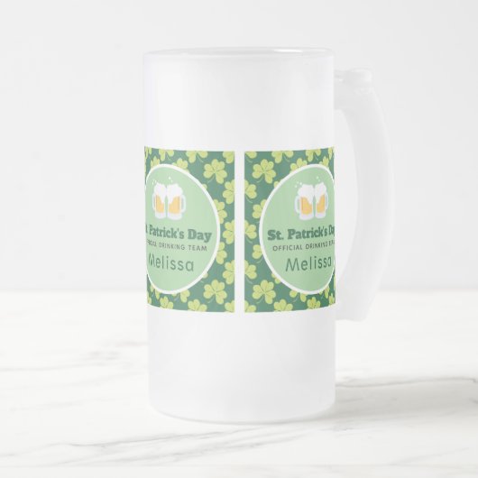 St. Patrick's Day Drink Team Clover Pattern Matglas Bierpul (Voorkant rechts)