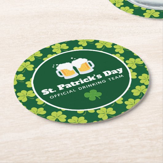 St. Patrick's Day Drink Team Clover Pattern Ronde Kartonnen Onderzetter (Gebogen)
