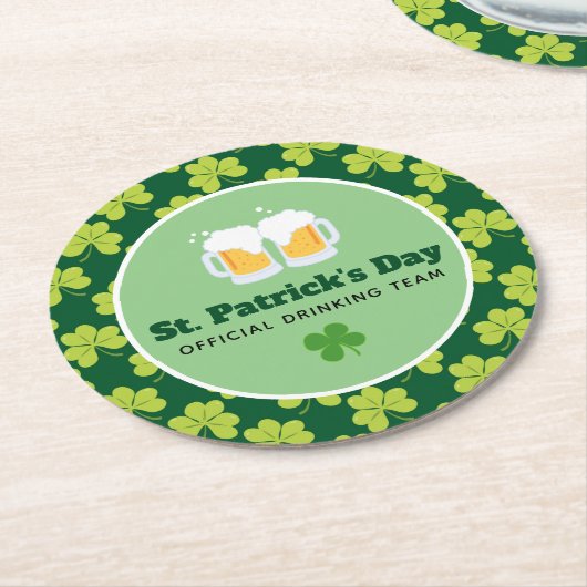 St. Patrick's Day Drink Team Clover Pattern Ronde Kartonnen Onderzetter (Gebogen)