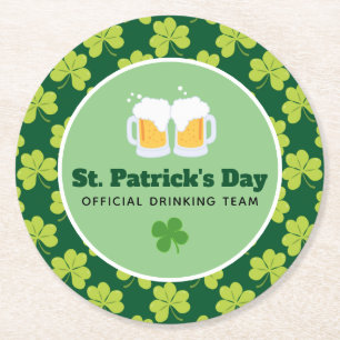 St. Patrick's Day Drink Team Clover Pattern Ronde Kartonnen Onderzetter