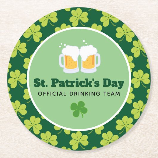 St. Patrick's Day Drink Team Clover Pattern Ronde Kartonnen Onderzetter (Voorkant)