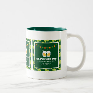 St. Patrick's Day Drink Team Clover Pattern Tweekleurige Koffiemok