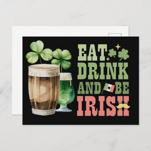 St. Patrick's Day Eat Drink and Be Irish Feestdagenkaart (Voorkant / Achterkant)