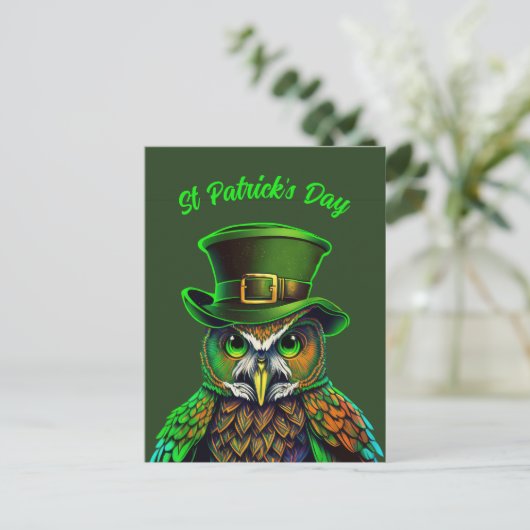 St. Patrick's Day: een uil in een pet Briefkaart (Staand voorkant)