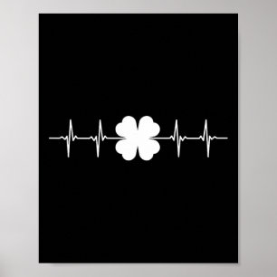 St Patrick's Day Ekg Heart Beat Shamrock Four Leaf Poster