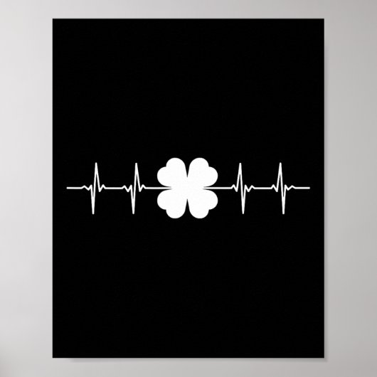 St Patrick's Day Ekg Heart Beat Shamrock Four Leaf Poster (Voorkant)