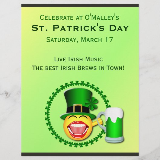 St. Patrick's Day Emoji Groene Bier Ierse Pub Flyer (Voorkant)