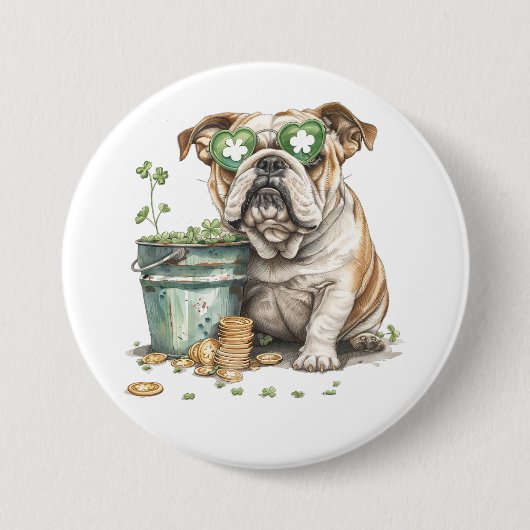 St. Patrick's Day Engelse buldog Ronde Button 7,6 Cm (Voorkant)