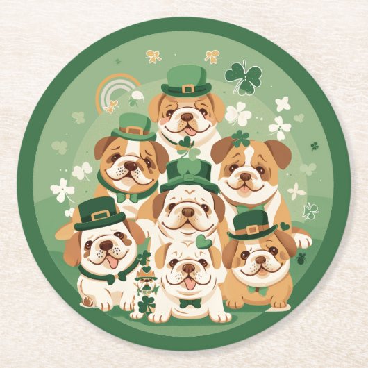 St. Patrick's Day Engelse Bulldogs Ronde Kartonnen Onderzetter (Voorkant)