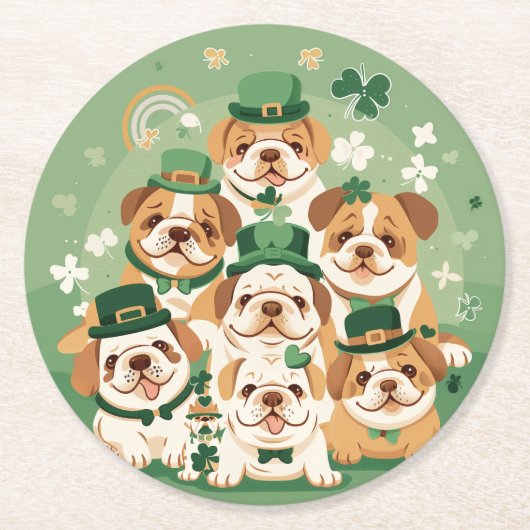 St. Patrick's Day Engelse Bulldogs Ronde Kartonnen Onderzetter (Voorkant)
