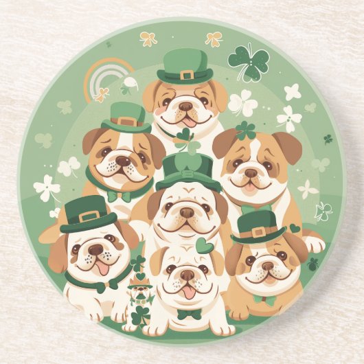 St. Patrick's Day Engelse Bulldogs Zandsteen Onderzetter (Voorkant)