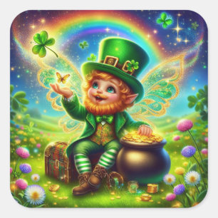 St. Patrick's Day Fairy Leprechaun Vierkante Sticker
