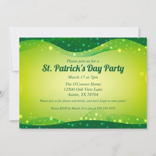 St. Patrick's Day Fancy Sparkle Green Custom Party Kaart (Voorkant)