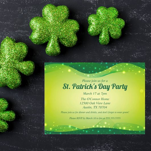 St. Patrick's Day Fancy Sparkle Green Custom Party Kaart