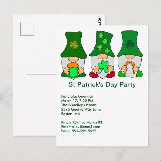 St. Patrick's Day Feest Gnomies Uitnodiging (Voorkant / Achterkant)