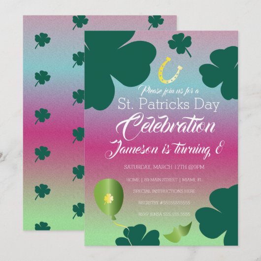 St. Patricks Day Feest Shamrock Glitters Kaart (Voorkant / Achterkant)