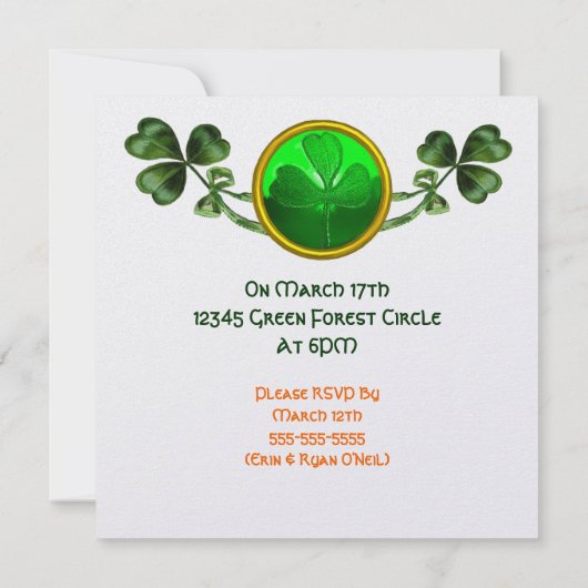 ST. PATRICK'S DAY FEESTJE GROENE EMAUROLE MONOGRAM KAART (Achterkant)