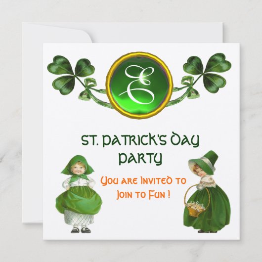 ST. PATRICK'S DAY FEESTJE GROENE SMARAGD MONOGRAM KAART (Voorkant)