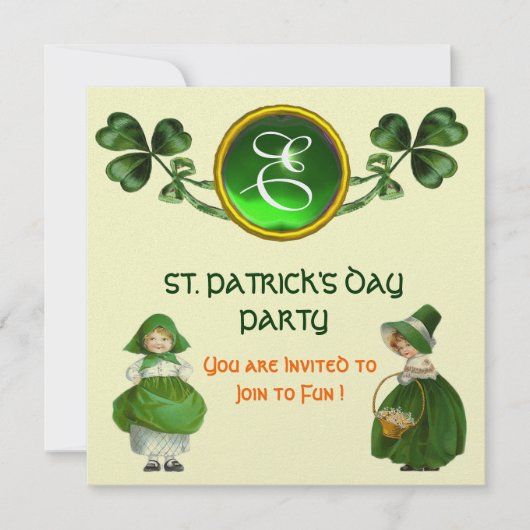 ST. PATRICK'S DAY FEESTJE GROENE SMARAGD MONOGRAM KAART (Voorkant)