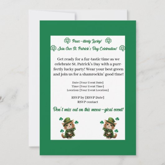 St. Patrick's Day-feestuitnodiging – Kat Liefhebbe Feestdagenkaart (Voorkant)
