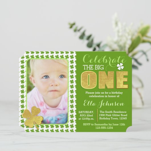 St. Patrick's Day First Birthday Party Foto Kaart (Staand voorkant)