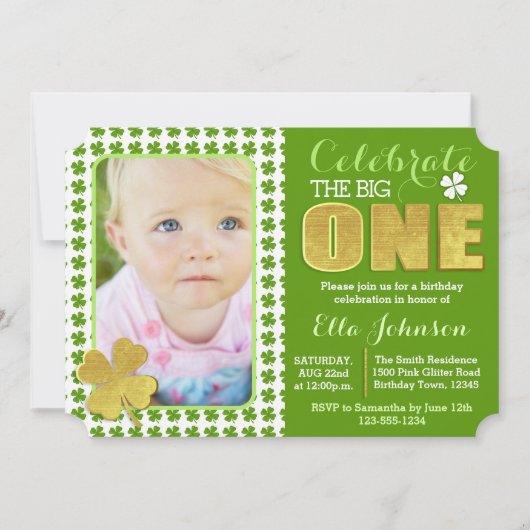 St. Patrick's Day First Birthday Party Foto Kaart (Voorkant)