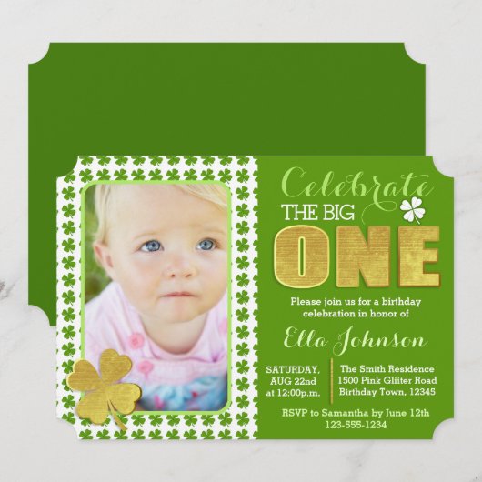 St. Patrick's Day First Birthday Party Foto Kaart (Voorkant / Achterkant)