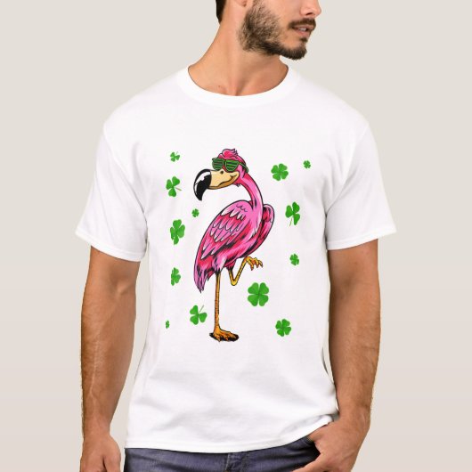 St Patricks Day Flamingo Green Glasses Shamrock Ir T-shirt (Voorkant)