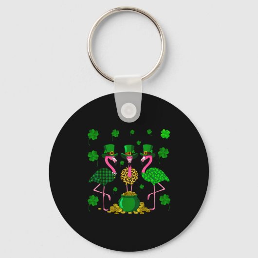 St. Patricks Day Flamingo Iers Ierland Klaver C Sleutelhanger (Voorkant)