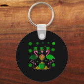 St. Patricks Day Flamingo Iers Ierland Klaver C Sleutelhanger (Voorkant)