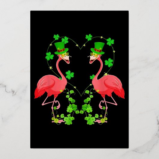St Patrick's Day Flamingo Klaverhart Folie Feestdagenkaart (Voorkant)