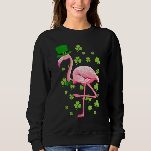 St Patricks Day Flamingo Leprechaun Shamrock Manne Trui (Voorkant)