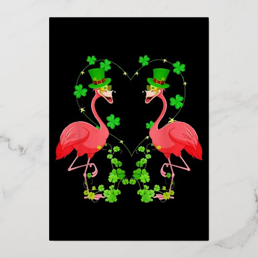 St Patrick's Day Flamingo Shamrock Heart Folie Feestdagenkaart (Voorkant)