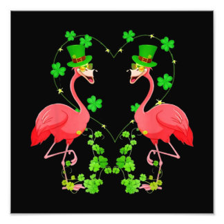 St Patrick's Day Flamingo Shamrock Heart Foto Afdruk