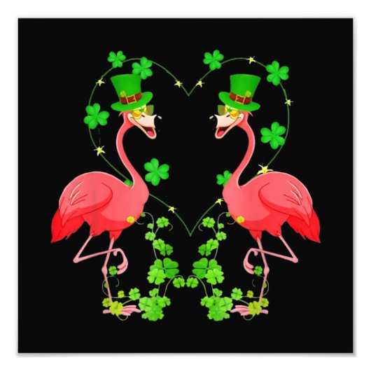 St Patrick's Day Flamingo Shamrock Heart Foto Afdruk (Voorkant)