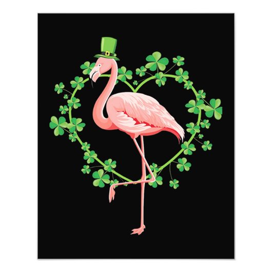 St Patricks Day Flamingo Shamrock Heart Foto Afdruk (Voorkant)