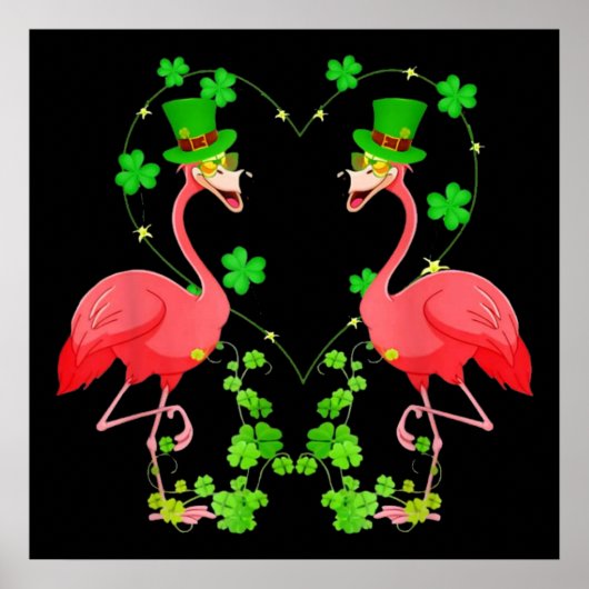 St Patrick's Day Flamingo Shamrock Heart Poster (Voorkant)