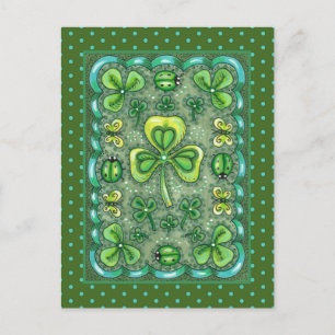 ST. PATRICK'S DAY FOLK ART SHAMROCKS N' LADYBUGS BRIEFKAART