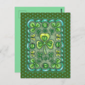 ST. PATRICK'S DAY FOLK ART SHAMROCKS N' LADYBUGS BRIEFKAART (Voorkant / Achterkant)