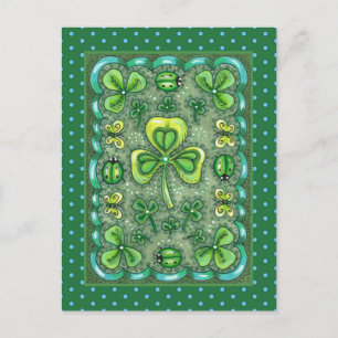 ST. PATRICK'S DAY FOLK ART SHAMROCKS N' LADYBUGS BRIEFKAART