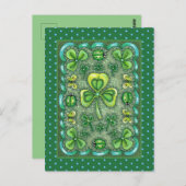 ST. PATRICK'S DAY FOLK ART SHAMROCKS N' LADYBUGS BRIEFKAART (Voorkant / Achterkant)