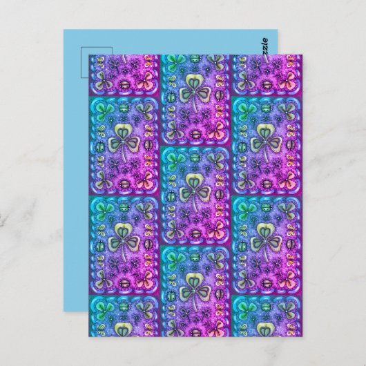 ST. PATRICK'S DAY FOLK ART SHAMROCKS N' LADYBUGS BRIEFKAART (Voorkant / Achterkant)