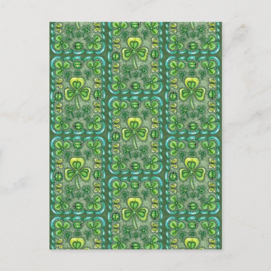 ST. PATRICK'S DAY FOLK ART SHAMROCKS N' LADYBUGS BRIEFKAART (Voorkant)