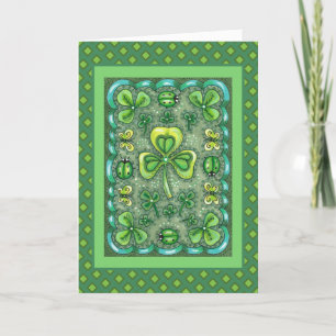 ST. PATRICK'S DAY FOLK ART SHAMROCKS N' LADYBUGS FEESTDAGEN KAART