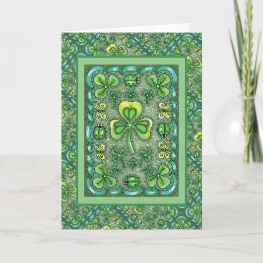 ST. PATRICK'S DAY FOLK ART SHAMROCKS N' LADYBUGS FEESTDAGEN KAART (Voorkant)